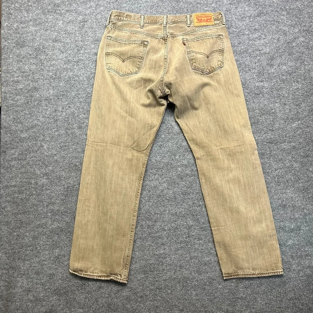 Levi's 501 Original Fit Straight Jeans Mens 34X29 Beige Denim Button Fly - Flaws